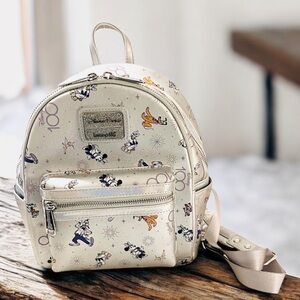 LOUNGEFLY DISNEY PARKS 100th ANNIVERSARY Backpack Bag Silver FAST SHIPPING